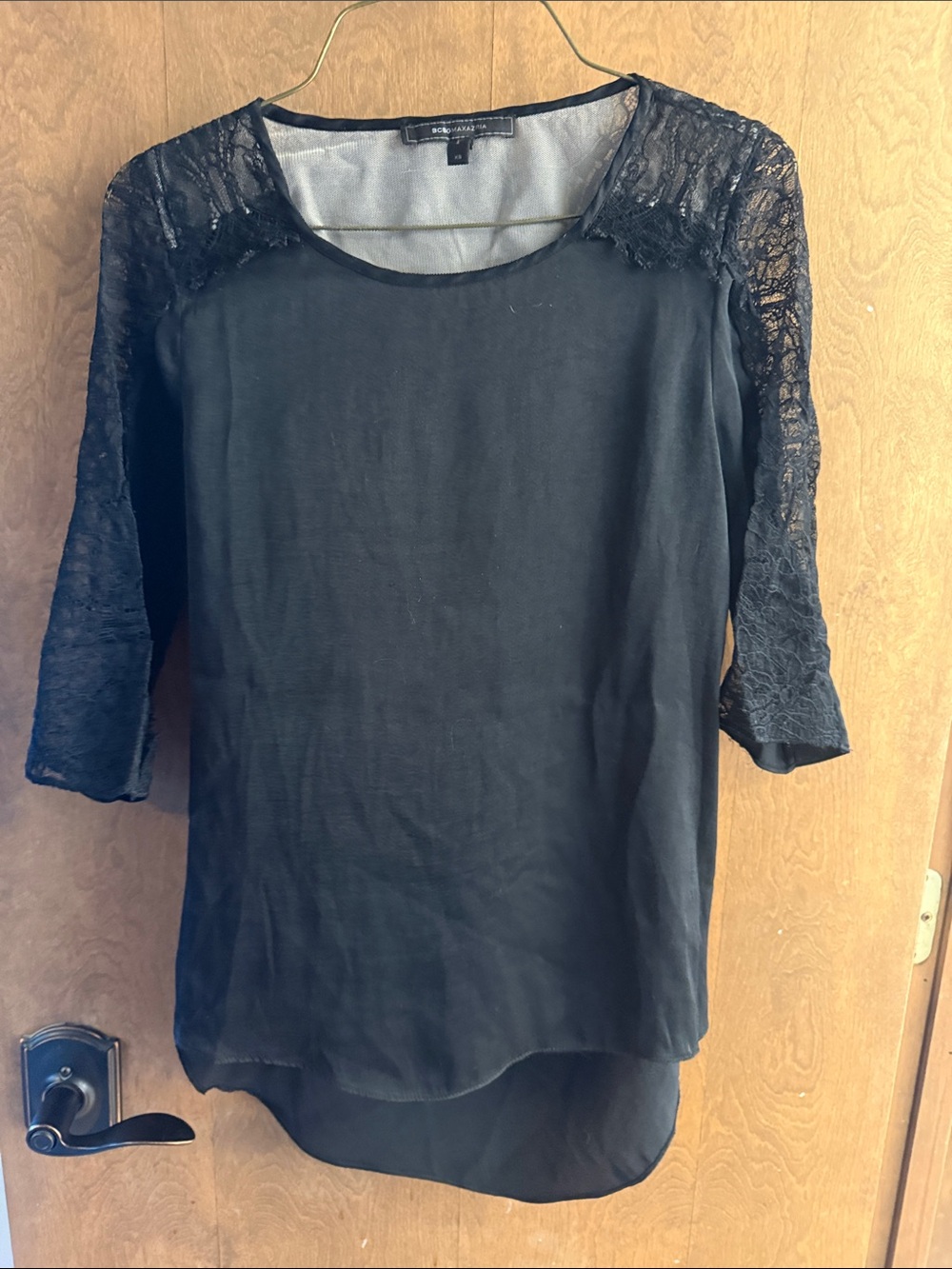 BCBGMaxAzria Black Lace-Shoulder Blouse